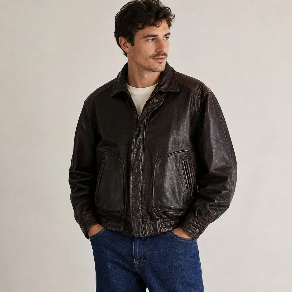Banana Republic Vintage Leather Flight Jacket Brown Bomber Mens 46 Aviator